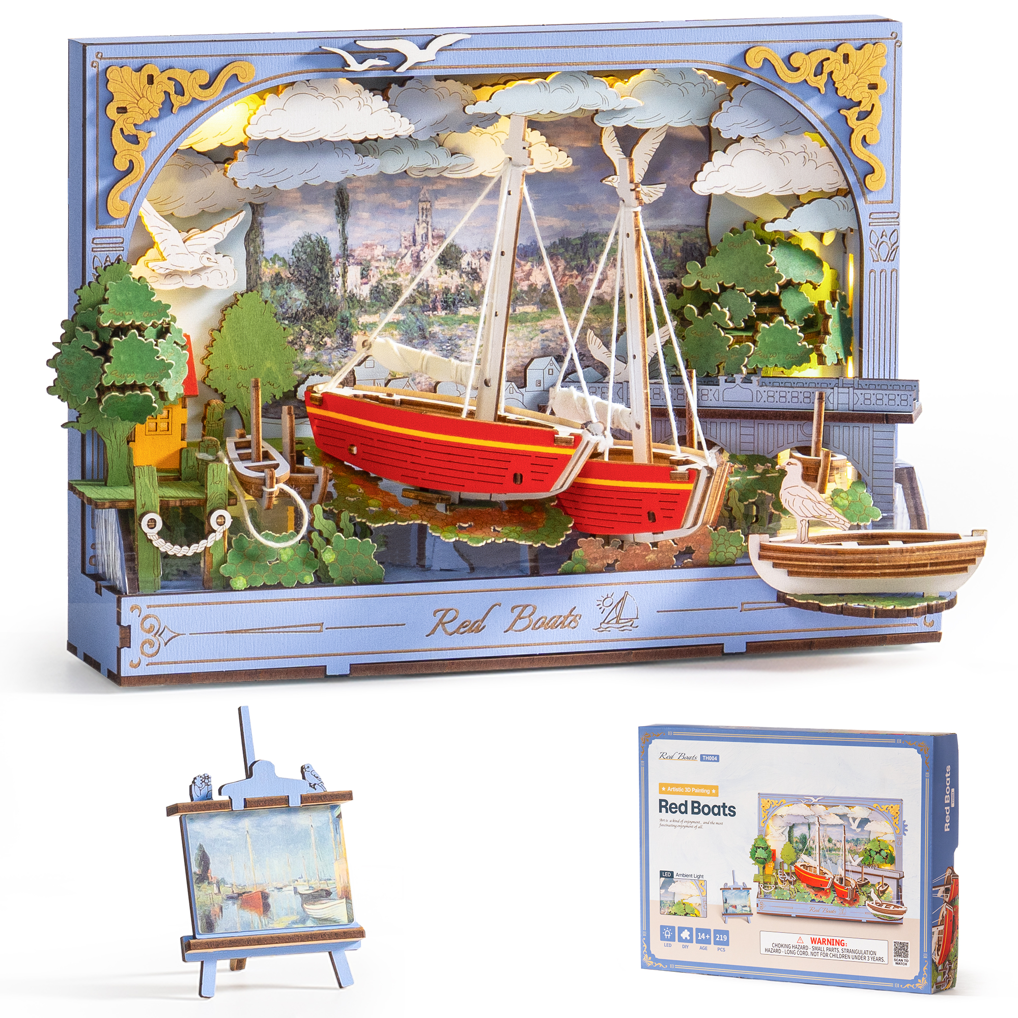 Model Kit Wall E - Rolife Red Boats Wooden 3D Puzzle