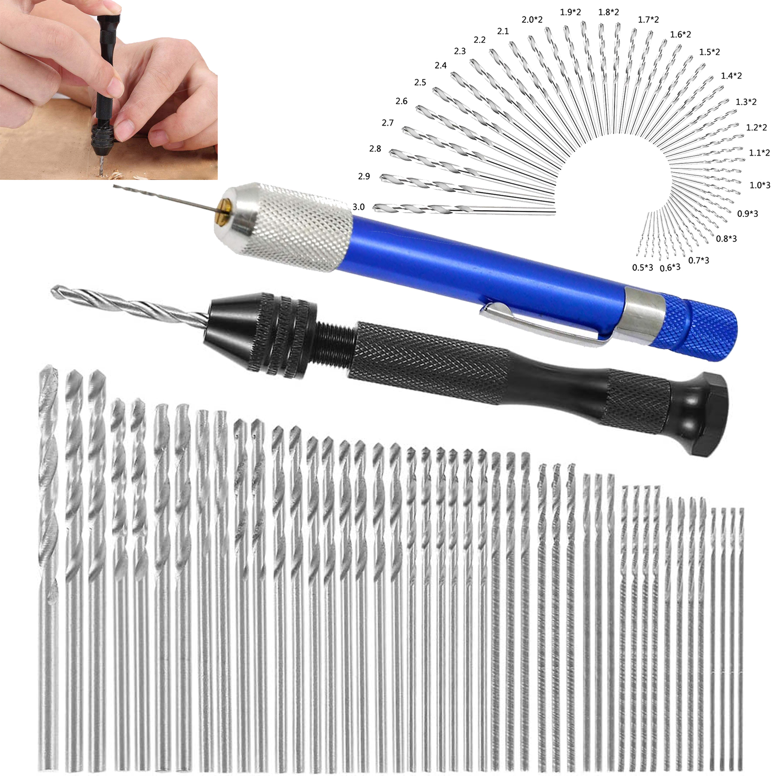 Pin Vice Micro - 57/21pcs Pin Vise Hand Drill Bits