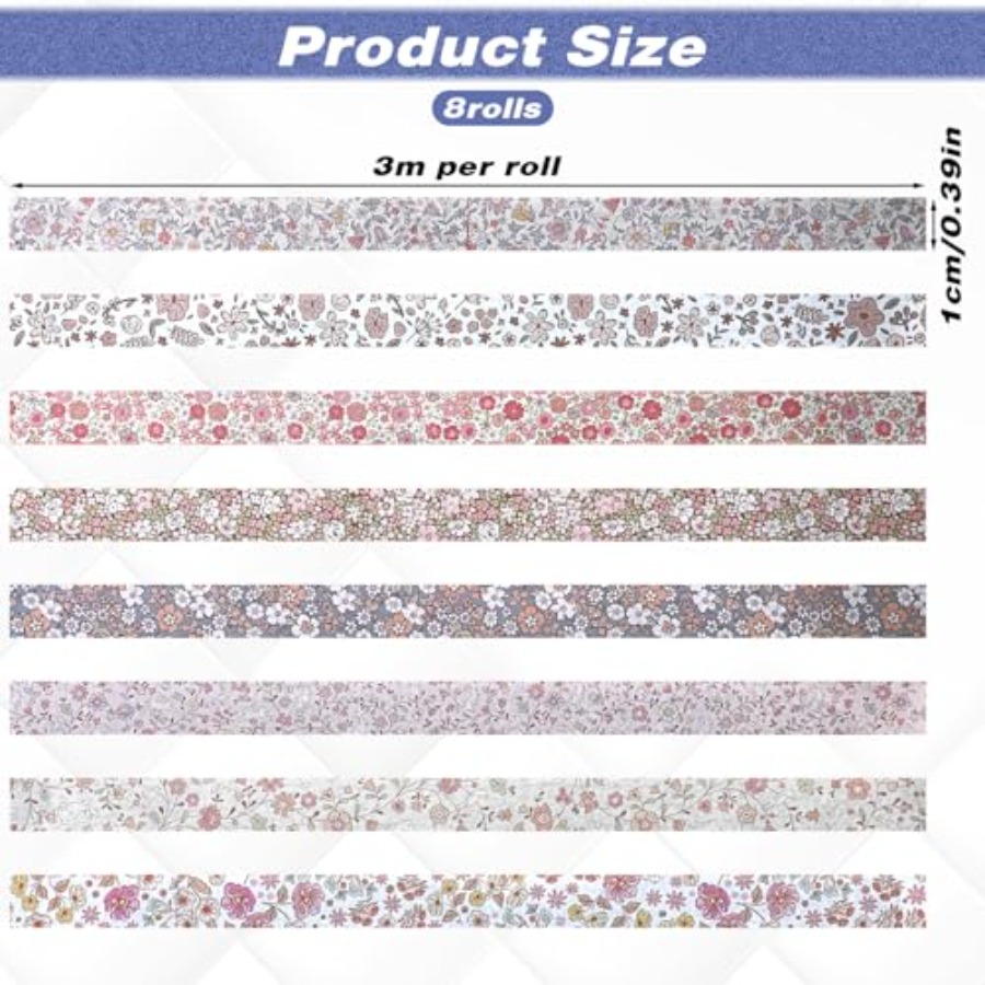 8 Rolls Floral Washi Tape, Cut - Masking Tape Thin recension och pris