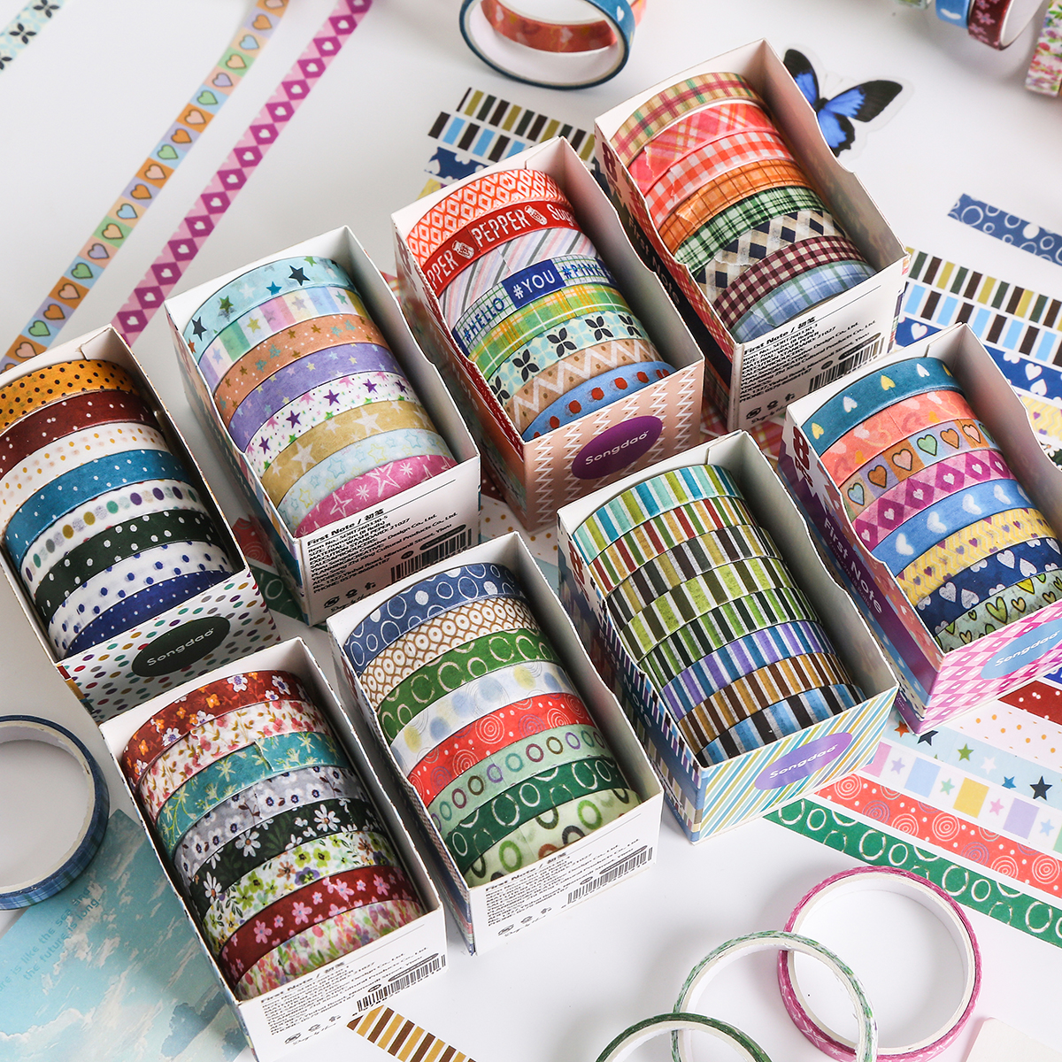 8 Rolls Retro Patterned Washi  - Masking Tape Thin recension och pris
