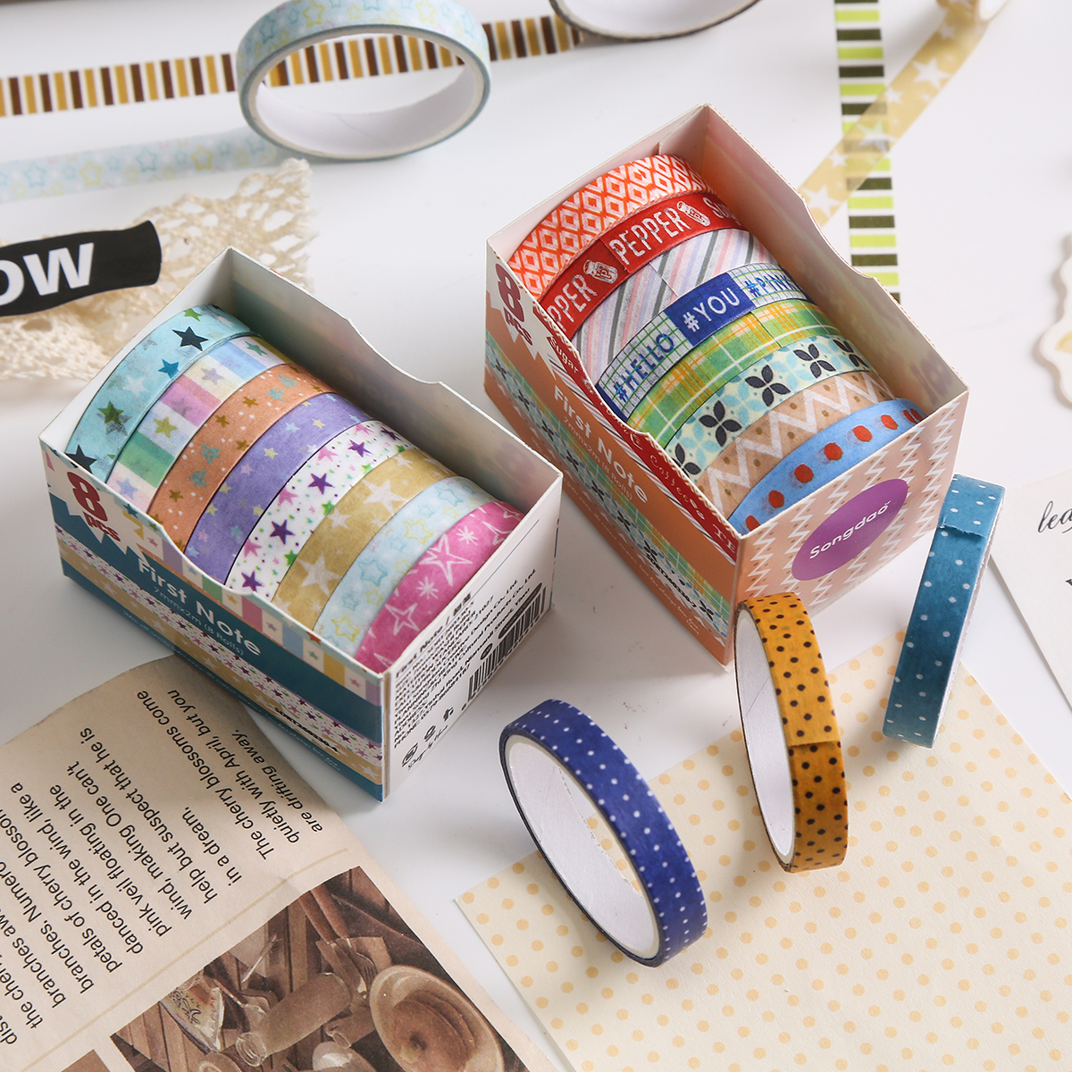 8 Rolls Retro Patterned Washi  - Masking Tape Thin recension och pris