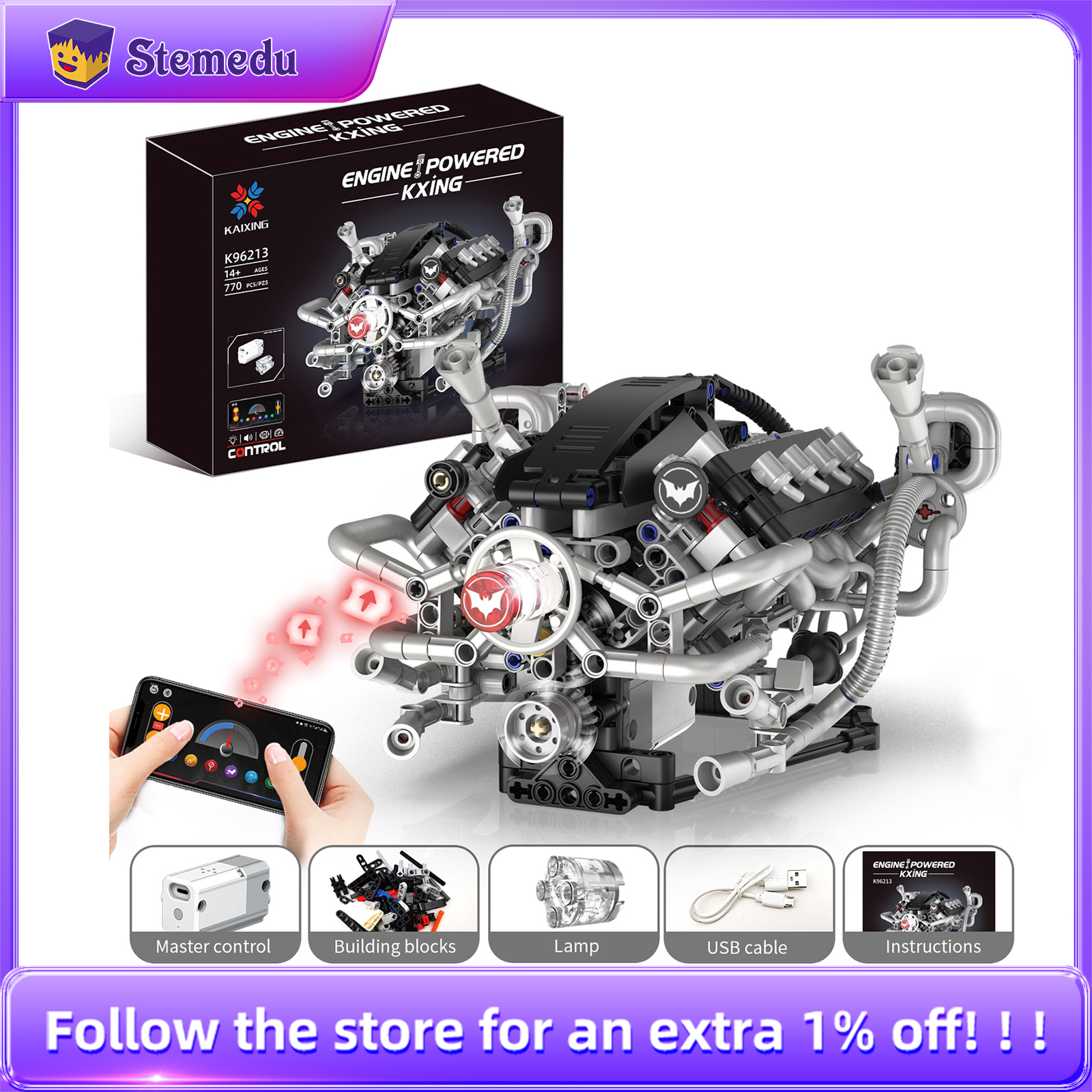 K96213 770pcs V8 Engine Model  - Model Kit V8 recension och pris